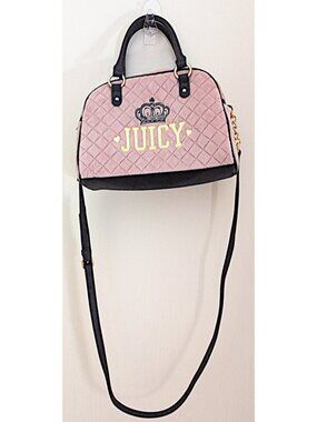 Juicy Couture Satchel Bag Pink Black Purse Quilted 8x11x5 INCHES Crowing Glory